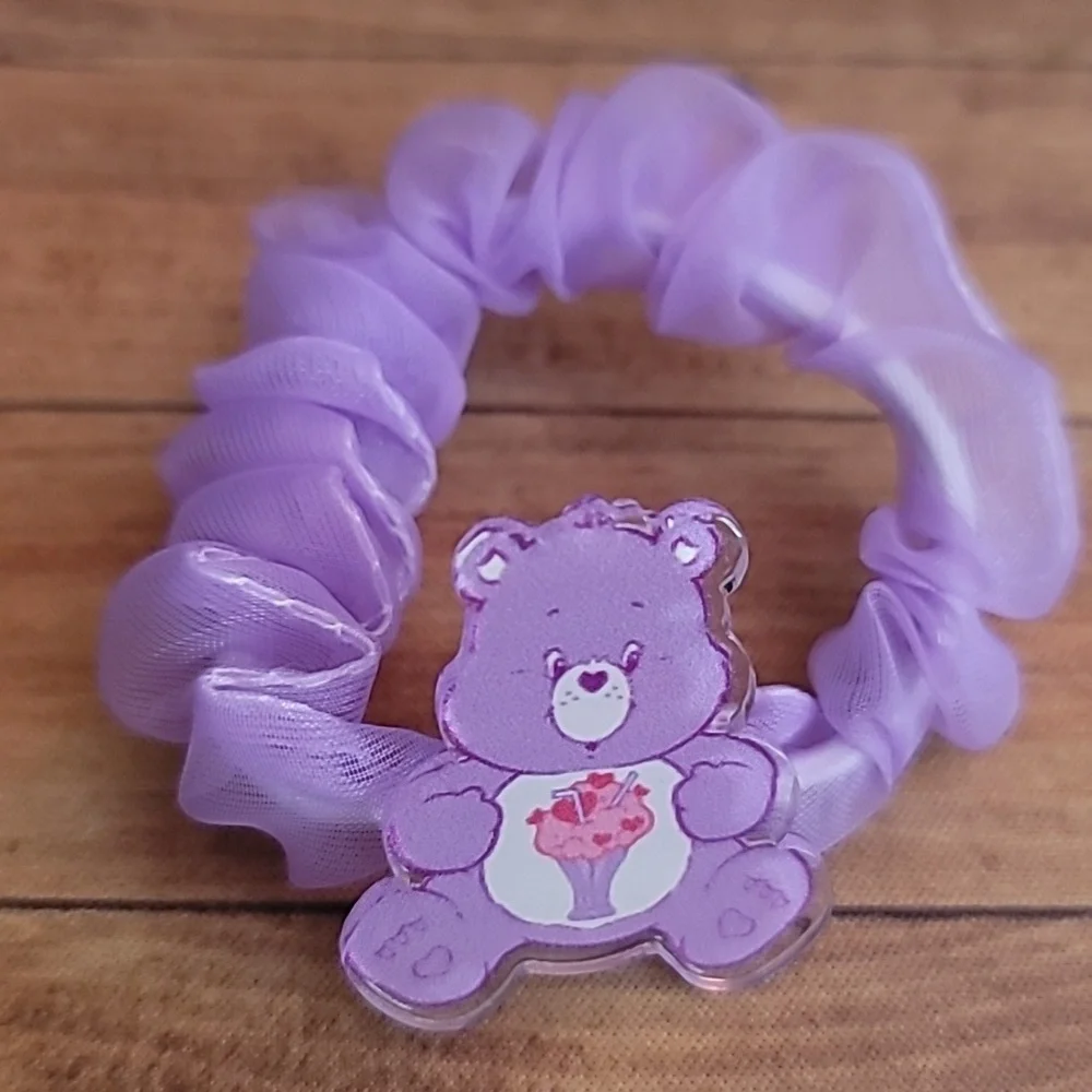 Bears Acrylic Pink and Purple Tulle Fabric Elastic Girl's Hair Crunchies